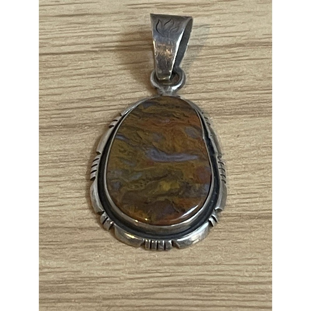 Native American Jasper In Sterling Silver Pendant. Lizard/Gecko Hallmark